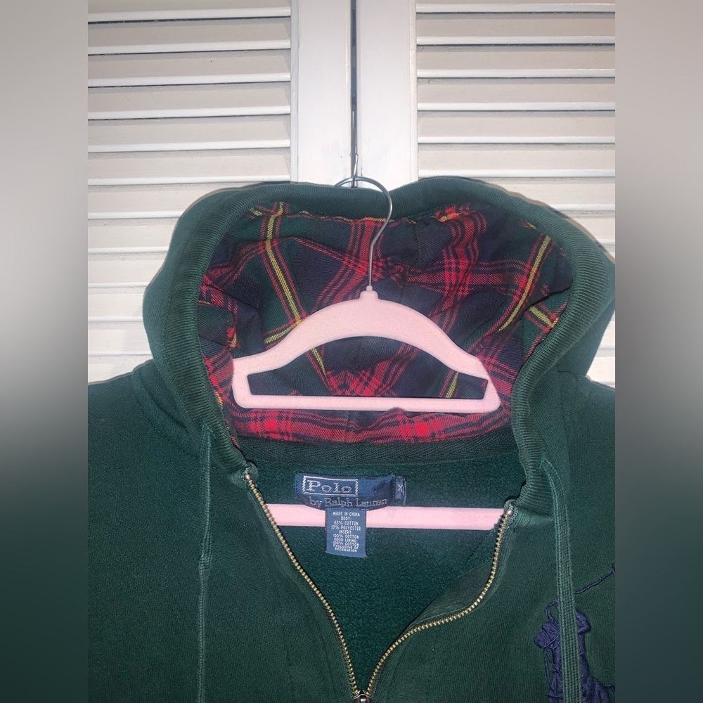 Vintage 90s Ralph Lauren Polo Hoodie zip up Men’s Green XL - Picture 5 of 9